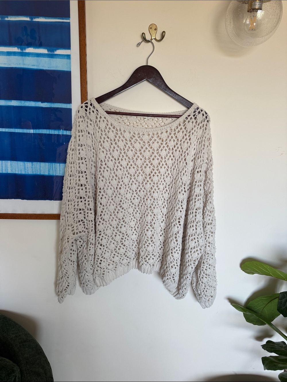 Miracle Open-Weave Scoop Neck Sweater in Light Cream
